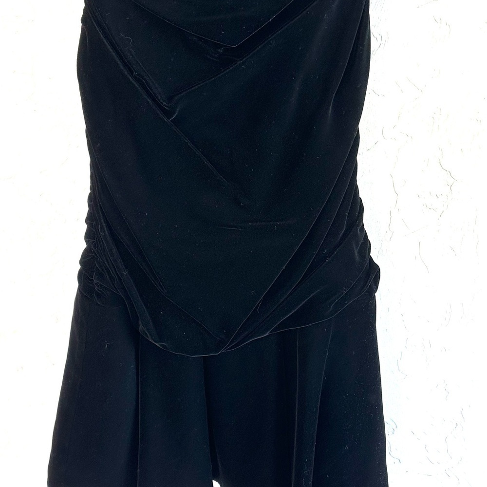 Vintage Oscar de la Renta Black Velvet Ruched Sides Bow Straps Formal Dress Sz S - Picture 10 of 17